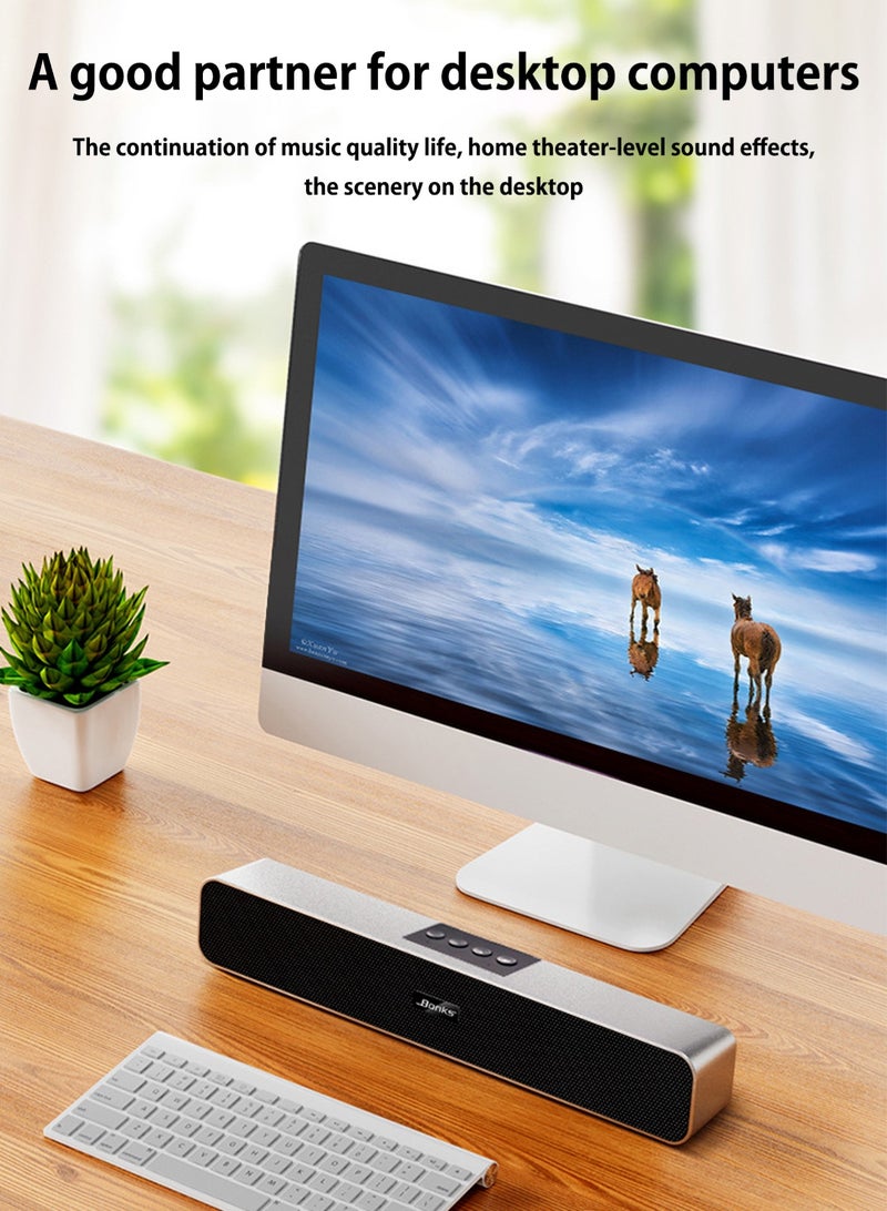 BONKS 38cm Slim Bluetooth Soundbar, 6W Dual Driver Stereo Desktop Speaker with Dual Bass Diaphragm, USB Powered Wired AUX/TF Card Audio, Metal Mesh Mini Sound Bar for PC Laptop TV Office Gaming Ramadan Eid Gift - Image 5