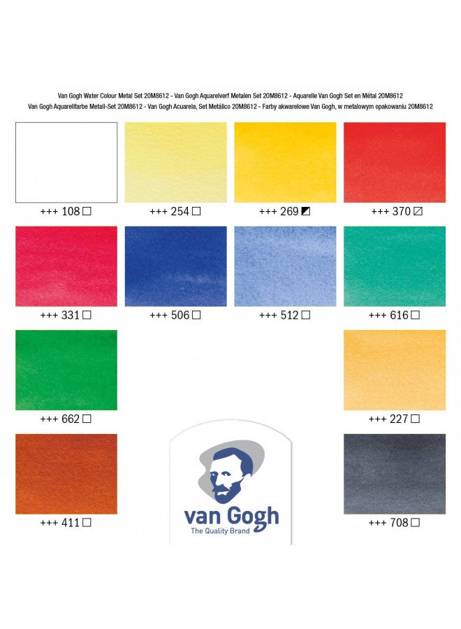 Van Gogh Watercolor Paint Set, Plastic Pocketbox, 12-Half Pan + 3-Half Pan Bonus General Selection - Image 2