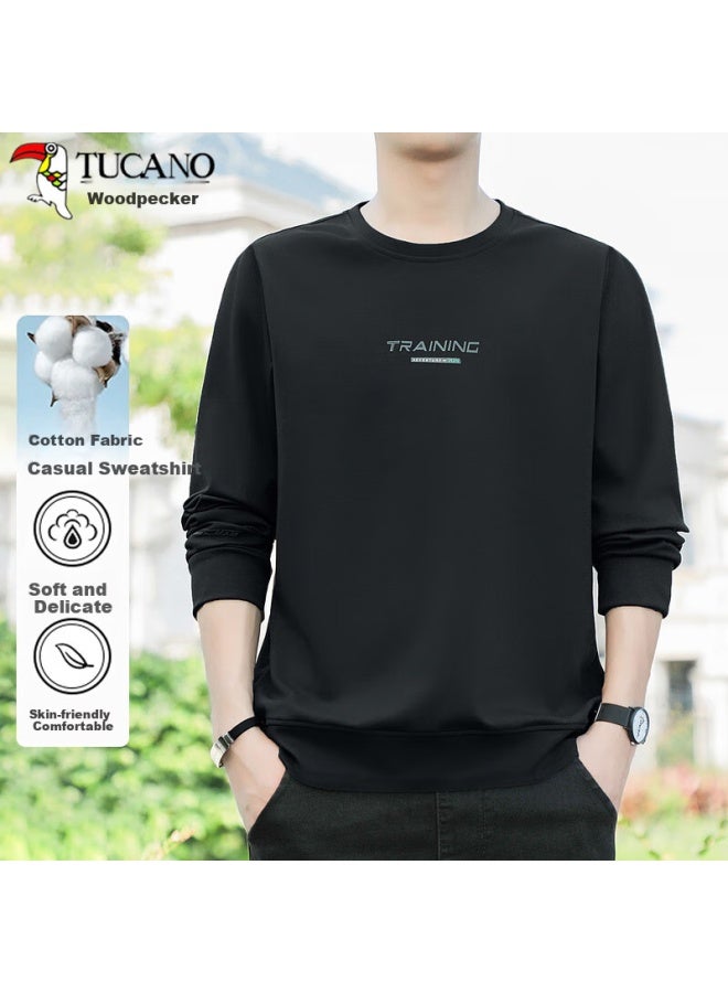 Tucano Sweatshirt For Men, Spring And Autumn Cotton Round Neck Versatile Base Layer, Casual Comfortable Long-sleeve Top Men's Clothing, Black 3XL - Image 1