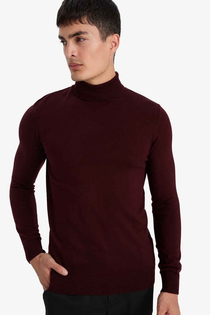DeFacto Red Man Slim Fit Turtleneck Knitwear Pullover Casual - Image 1