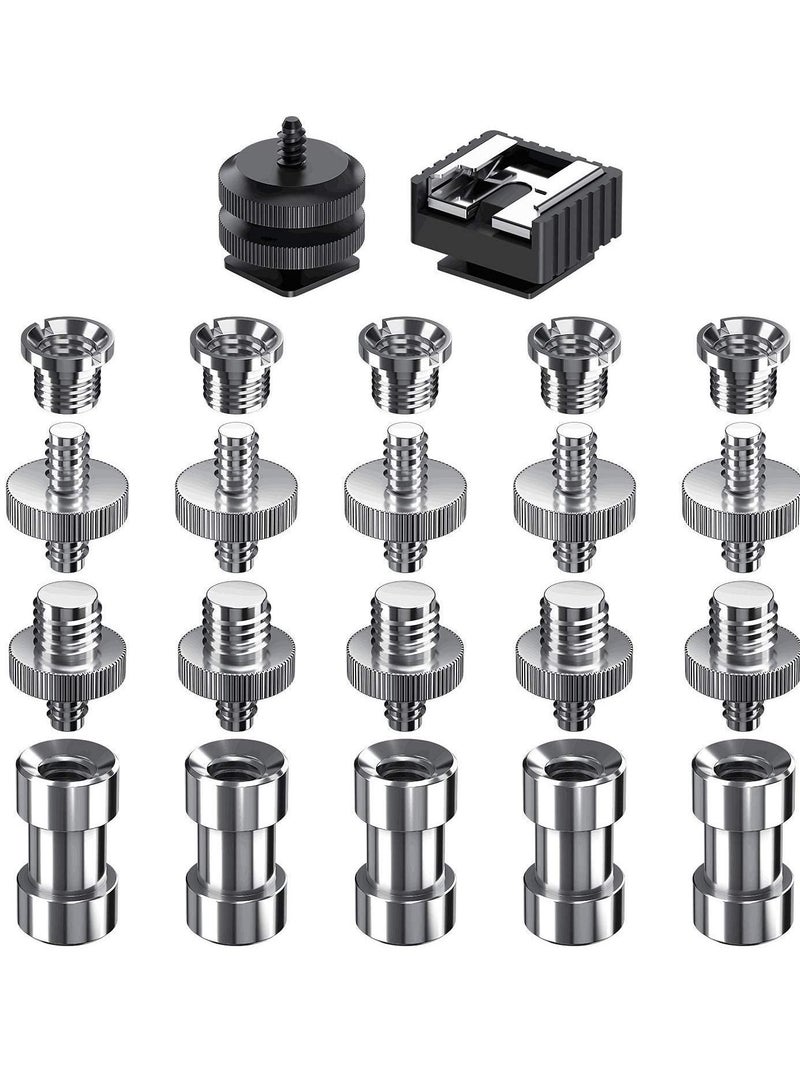 Camera Screw Mount Kit, 22pcs 1/4 and 3/8 Converter Thread Adapter Hot Shoe Kit for DSLR Camera/Tripod/Monopod/Light Stand - Image 1