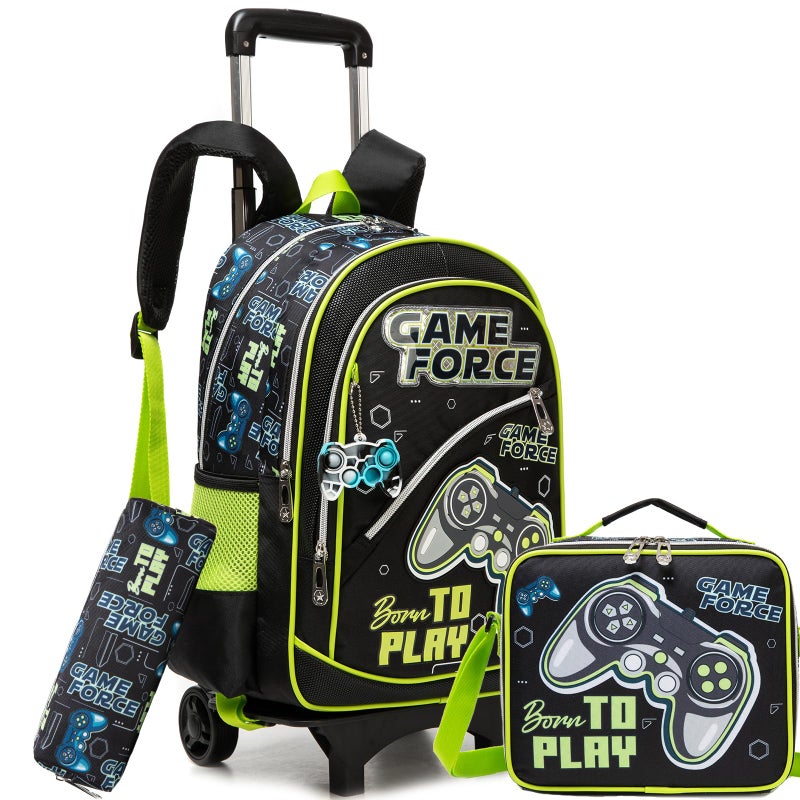 Oruiji Boys Rolling Backpack for Kids 812 Rolling Backpack for School Boys Backpacks with Wheels for Kids Schoolbag Bookbag with Lunch Bag