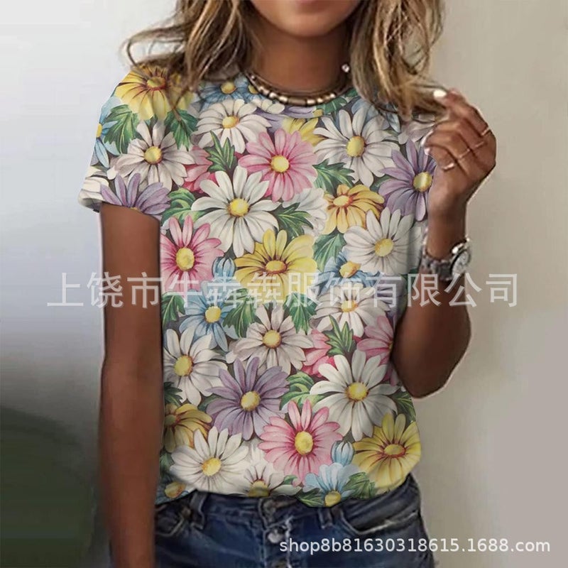 Summer 3Dt Shirt Short Sleeve Leisure Floral Wind Printing Ladies Short Sleeve T-Shirt - Image 1
