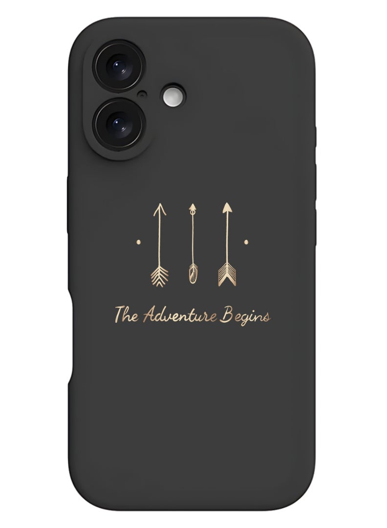Theodor iPhone 16 Black Protective Slim Fit Case Liquid Silicone Cover with Full Body Protection Anti-Scratch Shockproof Case For iPhone - The adventure Begins - Image 1