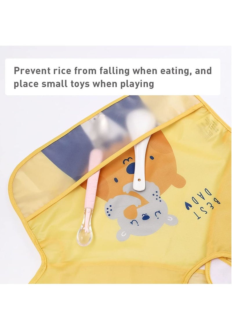 Y&D Long Sleeves Baby Bibs, 3 Pcs Waterproof Smock Apron Set Food Catcher Pocket Soft Machine Washable Stain Odor Resistant for 6 24 Months Kids - Image 2