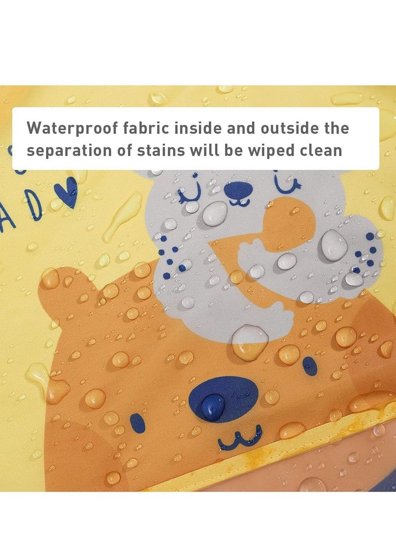 Y&D Long Sleeves Baby Bibs, 3 Pcs Waterproof Smock Apron Set Food Catcher Pocket Soft Machine Washable Stain Odor Resistant for 6 24 Months Kids - Image 4