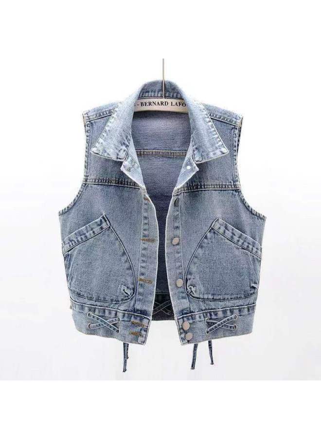 Autumn Korean Style Korean Style Denim Vest Women's Slim Vest Jacket Waistcoat Top 
