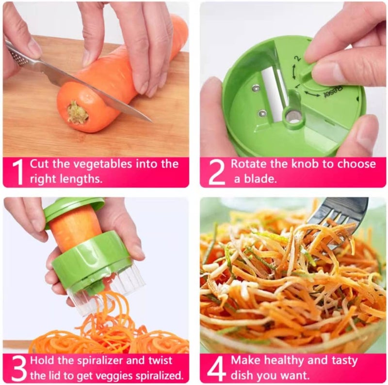 SHAREWIN 3 in 1 Vegetable Spiralizer Slicer, Adjustable Zucchini Carrot Noodle Maker, Cucumber Spiral Cutter, Easy to Use Kitchen Tool（Green） - Image 5