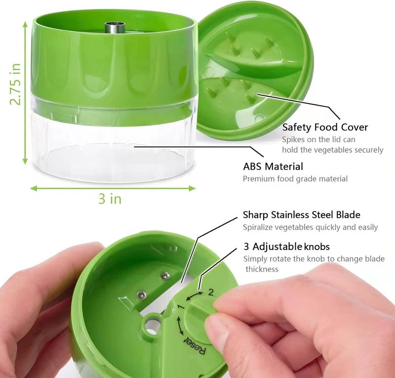 SHAREWIN 3 in 1 Vegetable Spiralizer Slicer, Adjustable Zucchini Carrot Noodle Maker, Cucumber Spiral Cutter, Easy to Use Kitchen Tool（Green） - Image 3