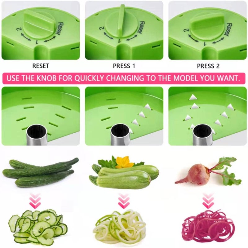 SHAREWIN 3 in 1 Vegetable Spiralizer Slicer, Adjustable Zucchini Carrot Noodle Maker, Cucumber Spiral Cutter, Easy to Use Kitchen Tool（Green） - Image 2