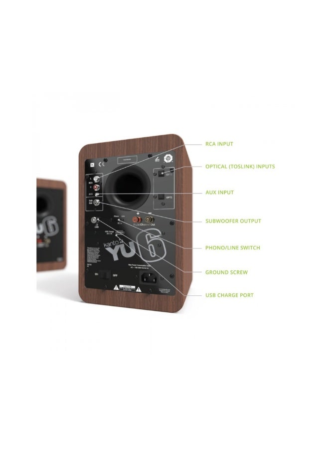Kanto Audio YU6 200W Powered Bookshelf Speakers with Bluetooth and Phono Preamp-Walnut, Pair - Image 5