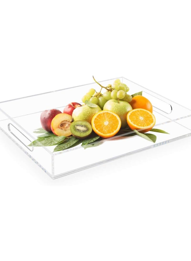 Clear Serving Tray, Acrylic Decorative Serving Trays with Handles for Kitchen Dining Room Table Ottoman Vanity Countertop 16 x 12 - Image 2