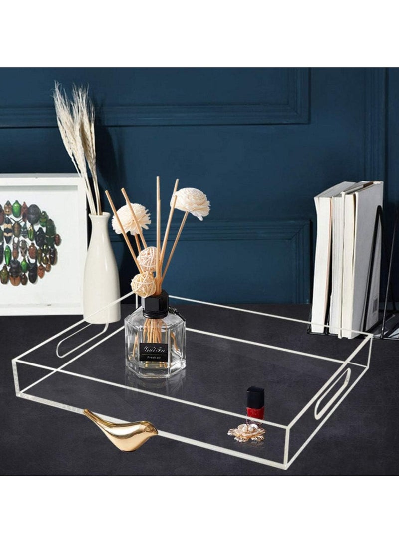 Clear Serving Tray, Acrylic Decorative Serving Trays with Handles for Kitchen Dining Room Table Ottoman Vanity Countertop 16 x 12 - Image 3