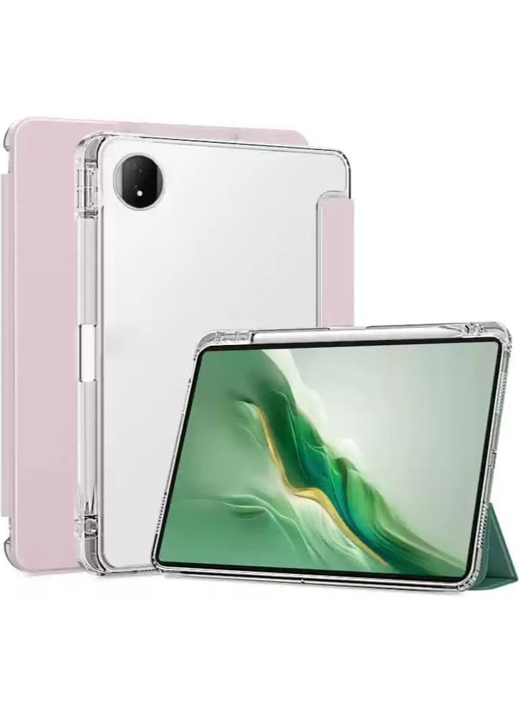 VKL - Compatible with Honor MagicPad 2 2024 (12.3 inch) Tablet Unid Series Triple Fold Transparent Case With Pencil Holder and Auto Sleep Wake For Magic Pad 2 12.3" (Pink) - Image 1