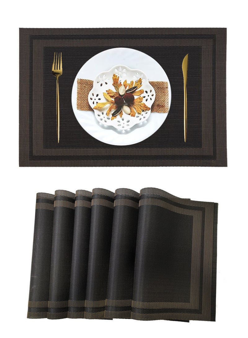 مجموعة من 6 فينيل Placemats ، الكتان تبدو منسوجة مكان حصاري ، مقاومة للماء غير الانزلاق سهلة التنظيف قابل للغسيل Placemats للمطبخ طاولة الطعام - Image 1