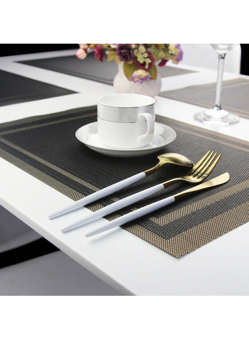مجموعة من 6 فينيل Placemats ، الكتان تبدو منسوجة مكان حصاري ، مقاومة للماء غير الانزلاق سهلة التنظيف قابل للغسيل Placemats للمطبخ طاولة الطعام - Image 3