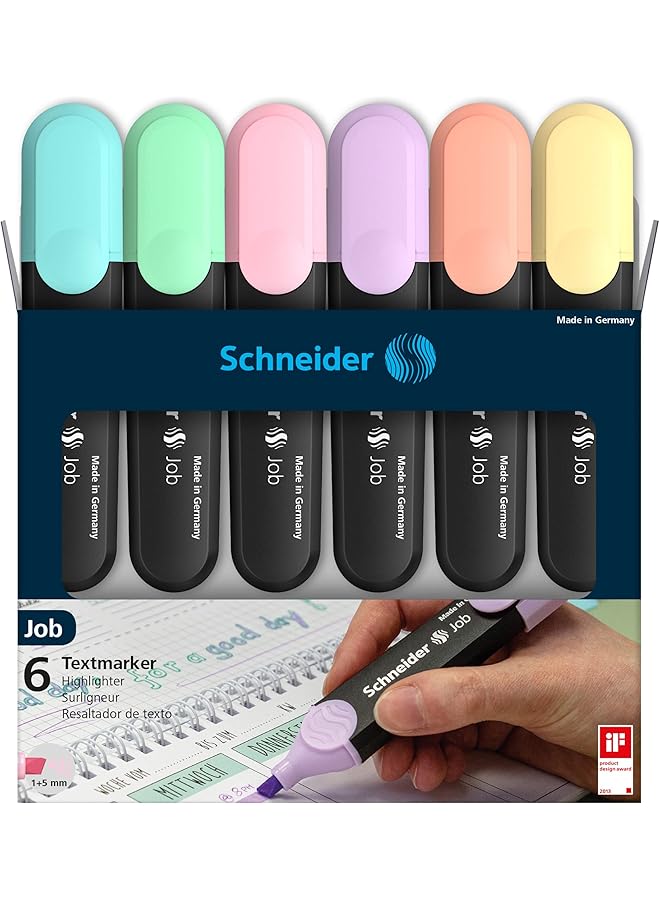 Schneider Pastel Job Highlighter Marker Chisel Tip Turquoise Mint Vanilla Peach Lavender Light Pink 6 Pack 115097 - Image 2