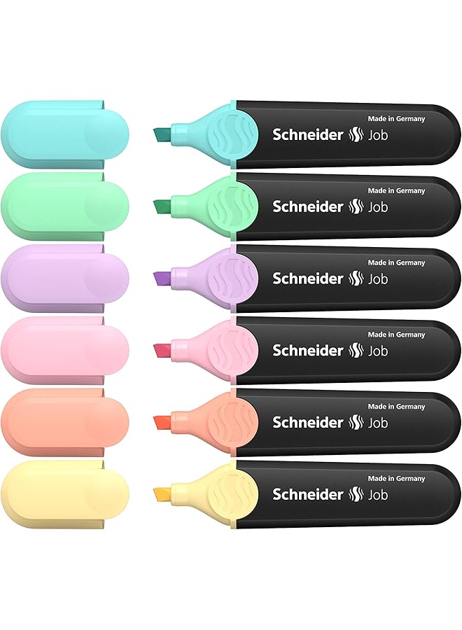 Schneider Pastel Job Highlighter Marker Chisel Tip Turquoise Mint Vanilla Peach Lavender Light Pink 6 Pack 115097 - Image 1
