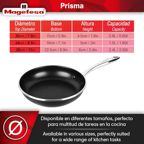 Magefesa Prisma 9.4-Inch Frying Pan, 18/10 Stainless Steel, Triple-Layer Nonstick, Works on All Stovetops Including Induction, Oven Safe to 392°F, Dishwasher Safe, Durable Skillet - Image 2