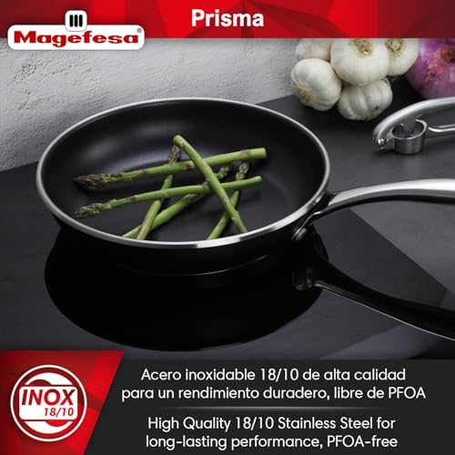 Magefesa Prisma 9.4-Inch Frying Pan, 18/10 Stainless Steel, Triple-Layer Nonstick, Works on All Stovetops Including Induction, Oven Safe to 392°F, Dishwasher Safe, Durable Skillet - Image 3