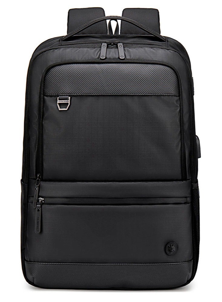 Golden Wolf Expandable Student Laptop Backpack, School Satchel Office Work Bag with Laptop Compartment for Men, Black  - Image 1