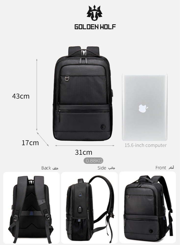 Golden Wolf Expandable Student Laptop Backpack, School Satchel Office Work Bag with Laptop Compartment for Men, Black  - Image 3