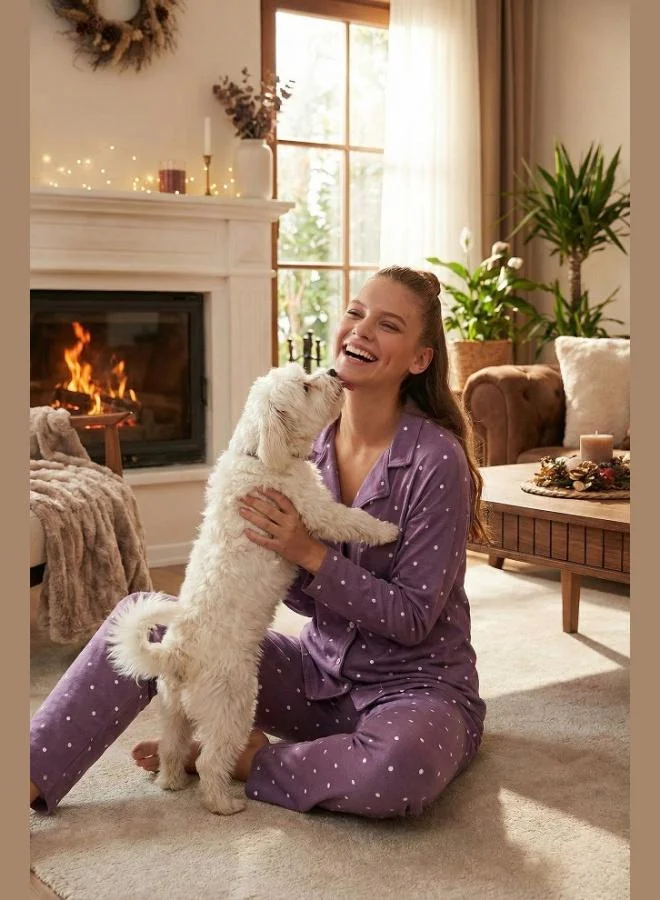 ليلا طقم بيجامة نسائي ليلا بقصة قياسية بأزرار