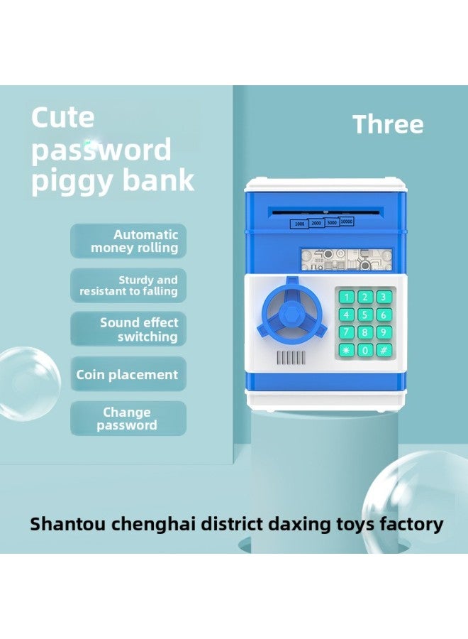 Special Gift For Children Password Cash Machine Atm Automatic Roll Money Piggy Bank Coin Piggy Bank Toy-Color:Blue Piggy Bank - Image 1