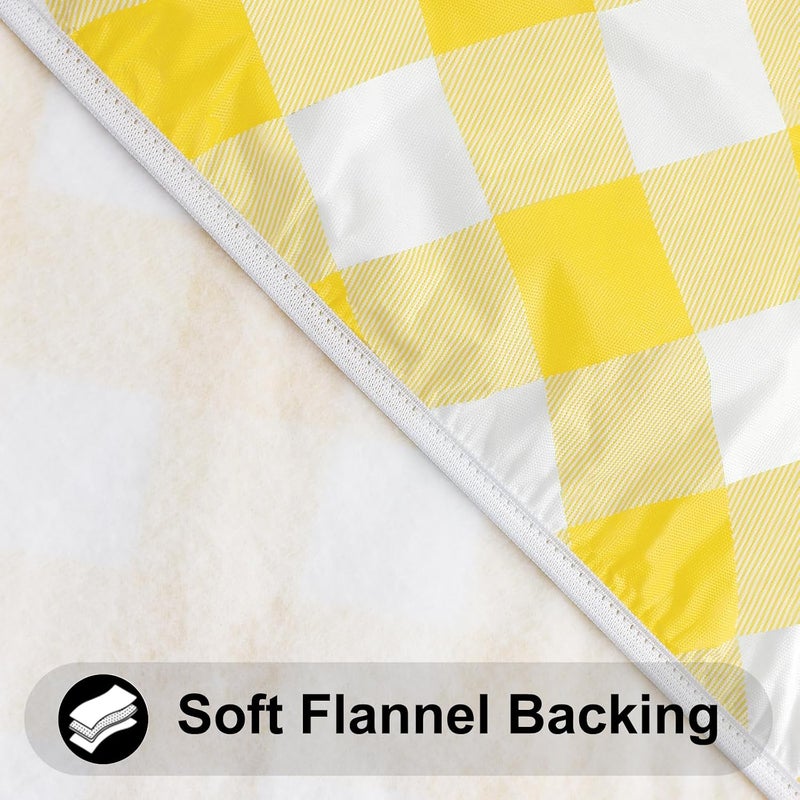 smiry Round Picnic Tablecloth, Elastic Waterproof Fitted Vinyl Tablecloths for 36"-44" Tables, Flannel Backed Buffalo Plaid Table Cover for Dining, Camping, Outdoor, White and Yellow - Image 5