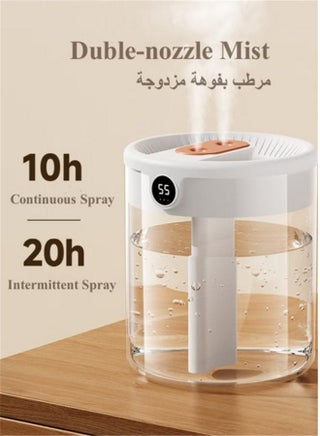 مرطب هواء سعة 2 لتر، مرطبات غرف مزودة بشاشة عرض الرطوبة، مع فوهتين وضوء ليلي، 3 أوضاع ضبط، يعمل لمدة 20 ساعة، مناسب للغرف المنزلية والمهاجع والمكاتب وغرف النوم، أبيض - view 3