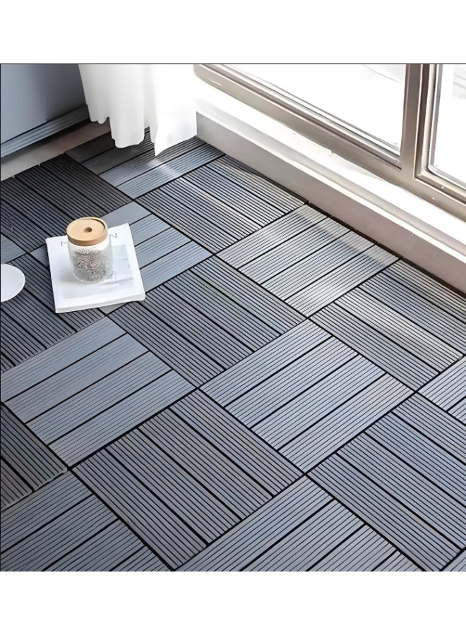 طعم المنزل بلاط أرضيات بلاستيكي متشابك، 9 قطع (30×30 سم) - أرضيات فناء من البولي بروبيلين المقاوم للماء مع وسادة كاتمة للصوت، بنمط مستقيم، بلاط أرضيات خارجي وداخلي للحديقة والشرفة والتراس - Image 4