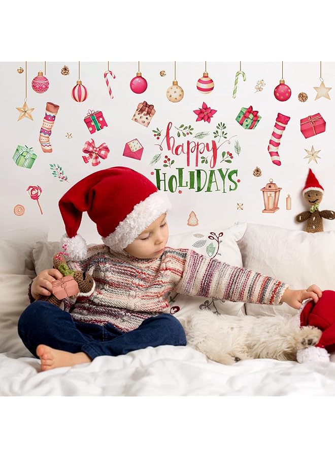erorex Happy Holiday Wall Decal Stickers Wall Decals Window Stickers With Socks Candy Copper Bell Decals Removable Vinyl Wall Decals Window Xmas Self Adhesive Holiday Home Decoration  - Image 5