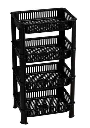 Entisia Multi Layer Storage Rack Stand - Multi Purpose Vegetable Storage Rack, Plastic Space Saving Basket Organizer for Office, Bedroom, Kitchen, Living Room (Black, 4 layer) - Image 1