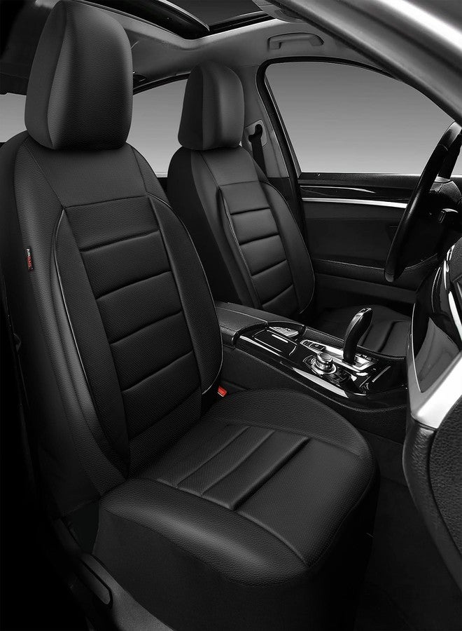 CAR PASS Leather Car Seat Covers Front Seats Only, 3D Foam Support Car Seat Covers, Universal fit for Trucks Vans SUVs Sedans Automotive Comfortable, Airbag Compatible 2 Pieces Front Solid Black - Image 2