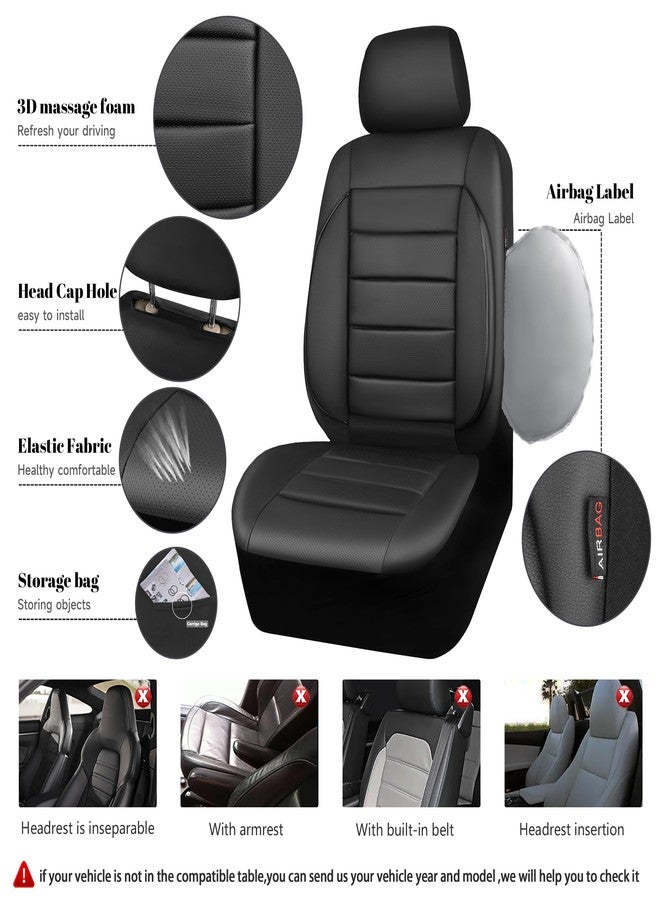 CAR PASS Leather Car Seat Covers Front Seats Only, 3D Foam Support Car Seat Covers, Universal fit for Trucks Vans SUVs Sedans Automotive Comfortable, Airbag Compatible 2 Pieces Front Solid Black - Image 4