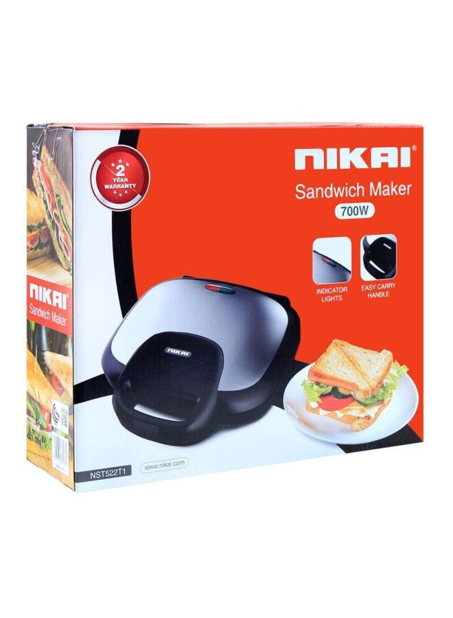 NIKAI 2 Slice Sandwich Toaster 700W 700 W NST522T1 Silver/Black - Image 4