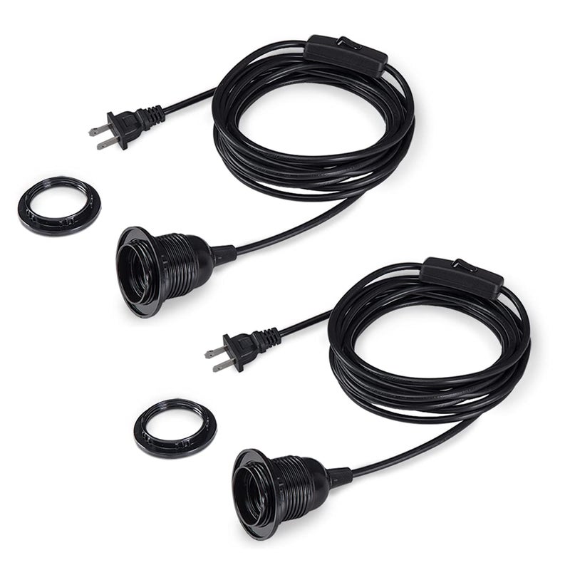HESSION 2Pack 15 Feet Plug in Pendant Light Black Extension Hanging Lantern Cord Cable with inLine OnOff Switch E26 E27 Socket