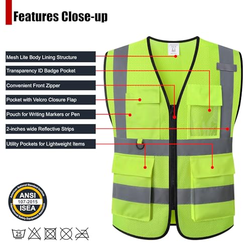 HATAUNKI Safety Vest for Men Women Hi Vis Vest with Pockets Mesh High Visibility Vest Meets ANSI/ISEA Standards (Yellow-20, X-Large) - Image 2