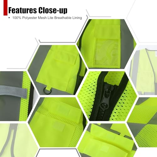 HATAUNKI Safety Vest for Men Women Hi Vis Vest with Pockets Mesh High Visibility Vest Meets ANSI/ISEA Standards (Yellow-20, X-Large) - Image 3