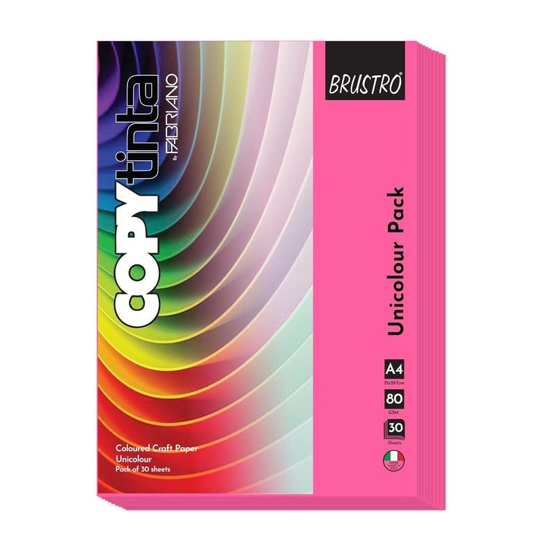 BRUSTRO ورق حرفة ملون بحجم A4 80 GSM ظل وردي (فوشيا)، عبوة 60 ورقة. - Image 1