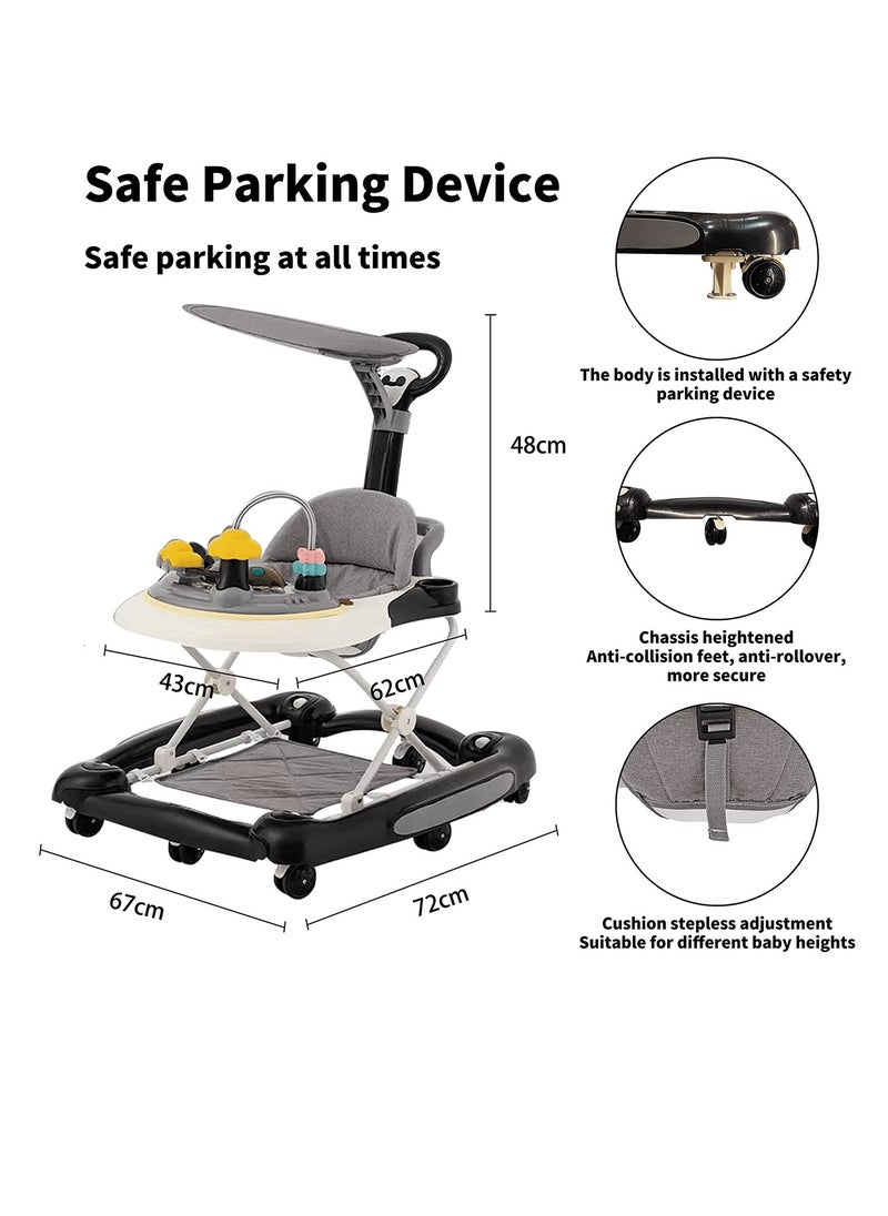 Bonita - 4 In 1 Baby Walker 5 Levels Of Height Adjustment Multi Function Baby Walkers With Rocking Horse Feeding Tray And Music Lighting For Boys And Girls Anti Rollover Pram Stroller For Babies 6-24 Months - Image 1