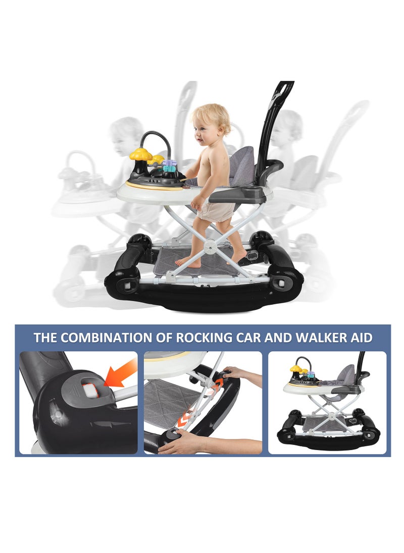 Bonita - 4 In 1 Baby Walker 5 Levels Of Height Adjustment Multi Function Baby Walkers With Rocking Horse Feeding Tray And Music Lighting For Boys And Girls Anti Rollover Pram Stroller For Babies 6-24 Months - Image 1