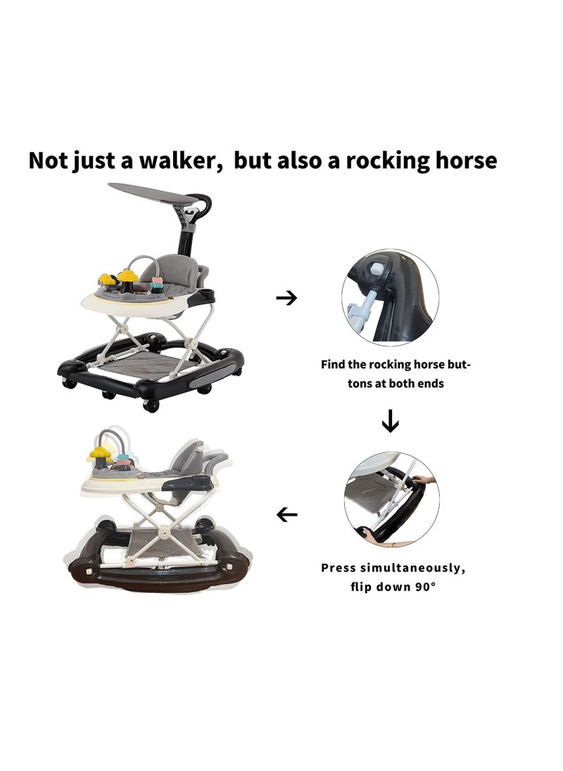 Bonita - 4 In 1 Baby Walker 5 Levels Of Height Adjustment Multi Function Baby Walkers With Rocking Horse Feeding Tray And Music Lighting For Boys And Girls Anti Rollover Pram Stroller For Babies 6-24 Months - Image 1