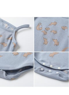 Loquat Summer Thin Jumpsuit Casual Home Wear Newborn Crawl Suit Pajamas Blue  - Image 2
