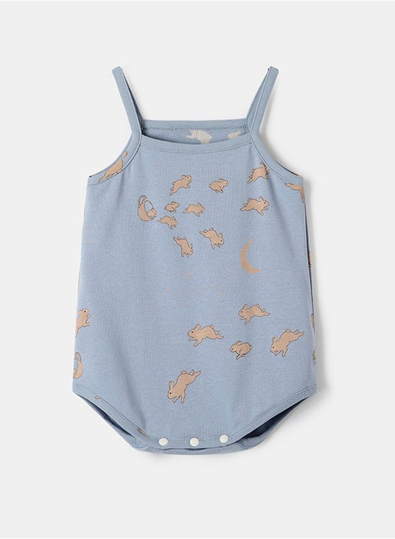 Loquat Summer Thin Jumpsuit Casual Home Wear Newborn Crawl Suit Pajamas Blue  - Image 1