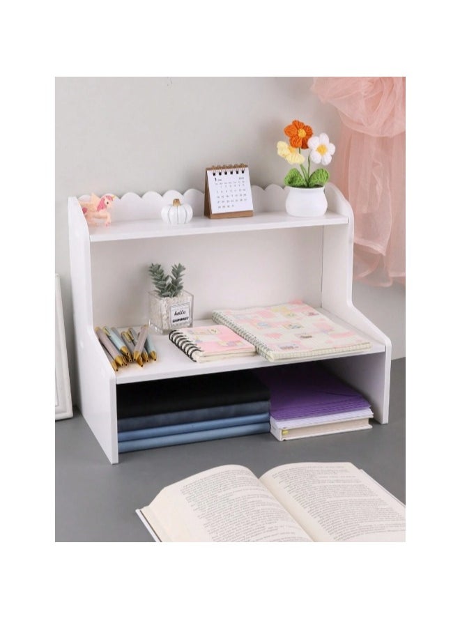 Beauenty - Wooden Desktop Organizer Large Capacity MDF Desk Organizer with Bookshelf, Countertop Display Shelf, and Office Supplies Storage - Image 1