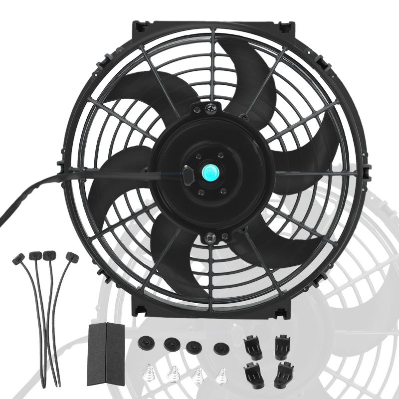 Generic LucaSng 10'' inch Black Slim Fan Push Pull Electric Radiator Cooling 12V 80w 800 CFM Mount Kit Universal (Black)  - Image 1