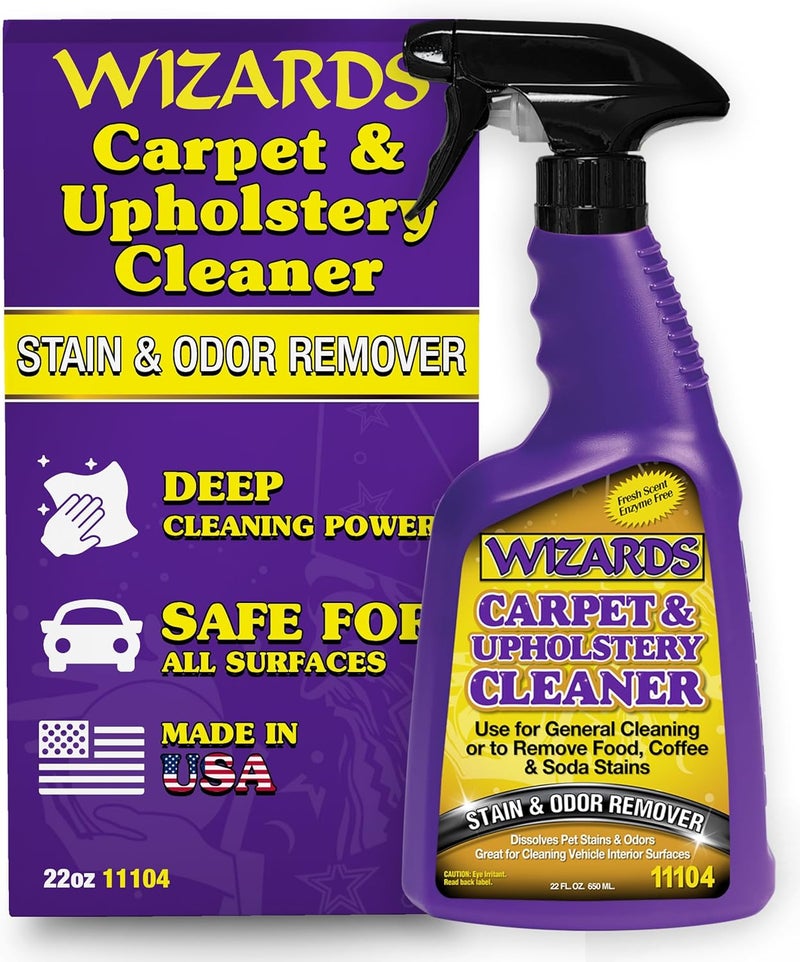 WIZARDS Carpet and Upholstery Cleaner - Fabric Cleaner Spray Solution for a Fresh & Clean Car - Pet Stain & Smell Remover and Natural Carpet Cleaner - Made in USA - 22 oz - Image 1