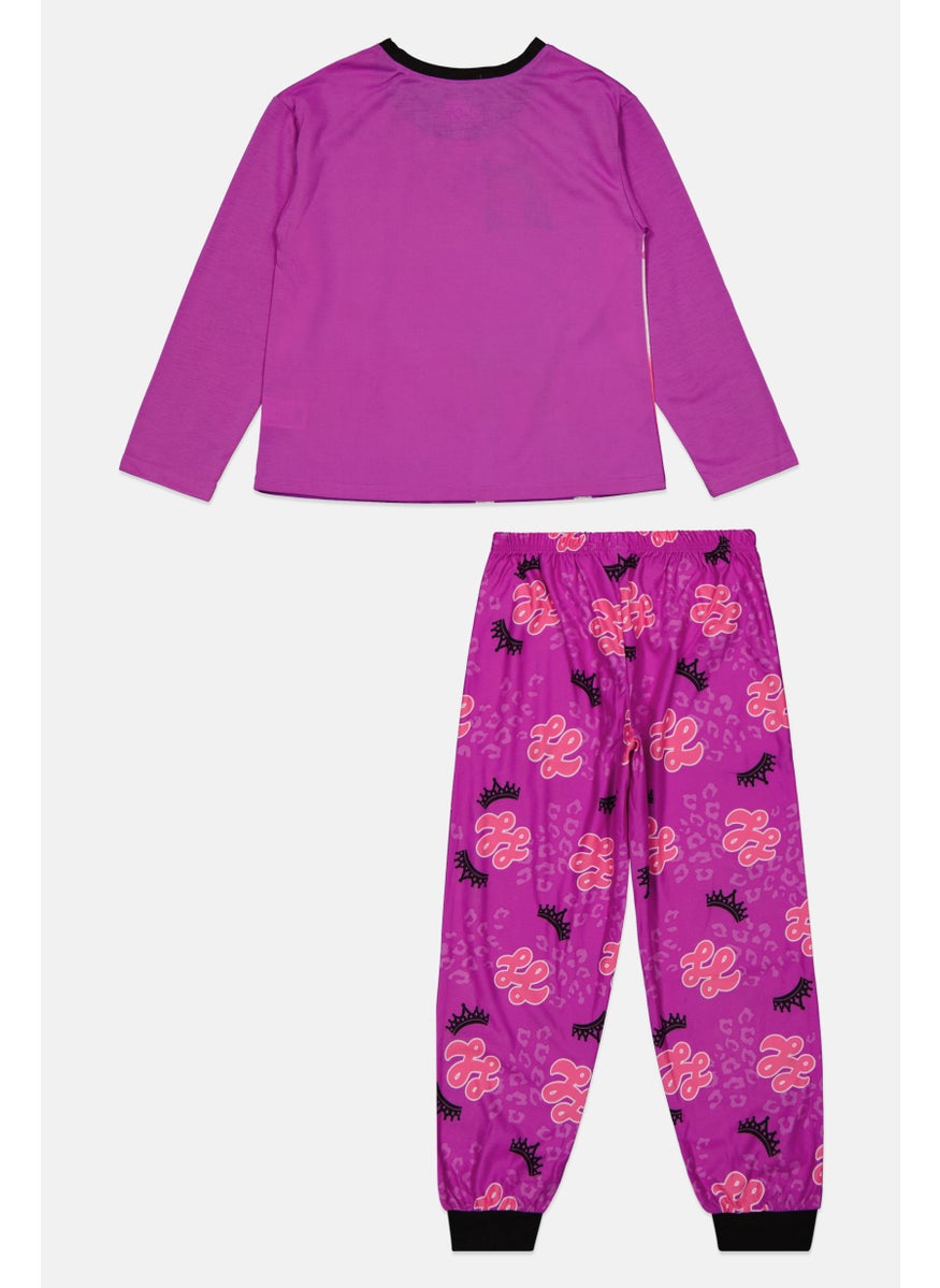 nickelodeon Kids Girl 2 Piece Graphic Print Top And Bottom Pajama Set, Purple Combo  - Image 2