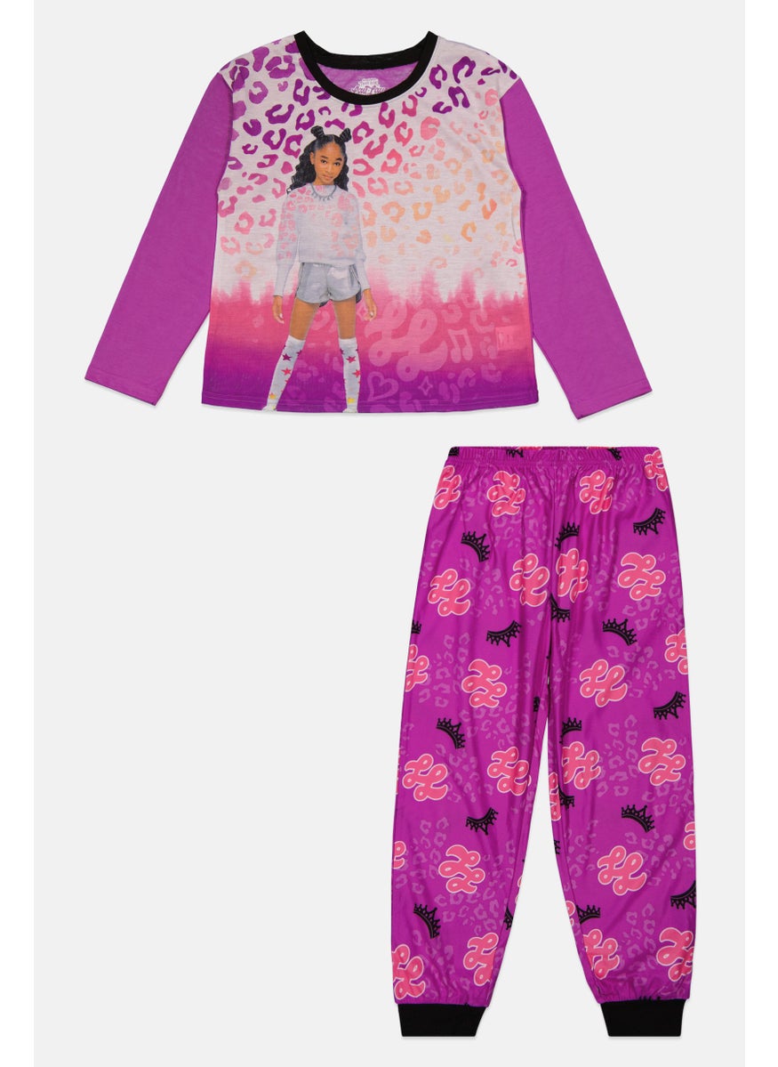 nickelodeon Kids Girl 2 Piece Graphic Print Top And Bottom Pajama Set, Purple Combo  - Image 1